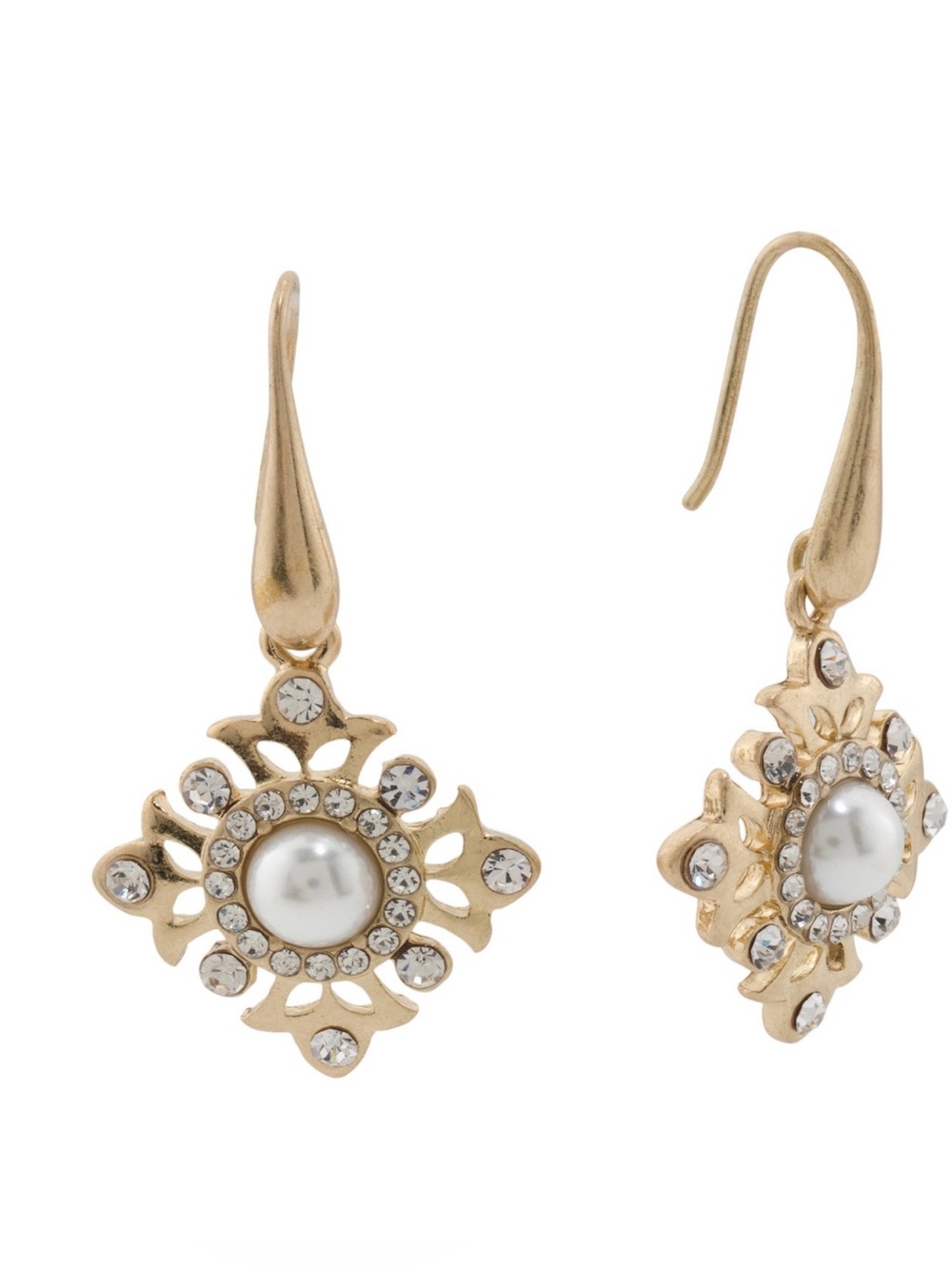 Patricia Nash Goldtone FauxPearl & Crystal Drop Filigree Earrings